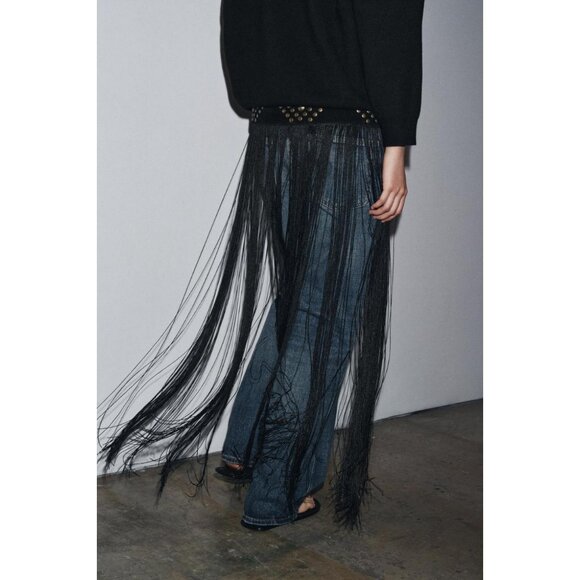 ZARA LEATHER STUDDED FRINGED CORSET BELT - Picture 3 of 6